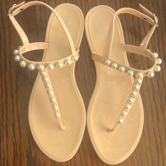 Stuart Weitzman Goldie Pearly Stud Jelly Sandals - Picture 1 of 8